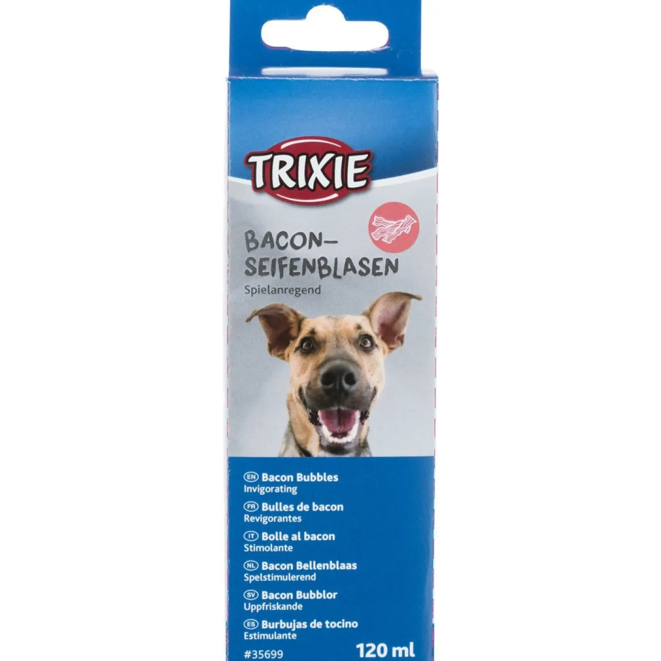 TRIXIE Wasserspielzeug | Hundebälle- Bacon Seifenblasen blau