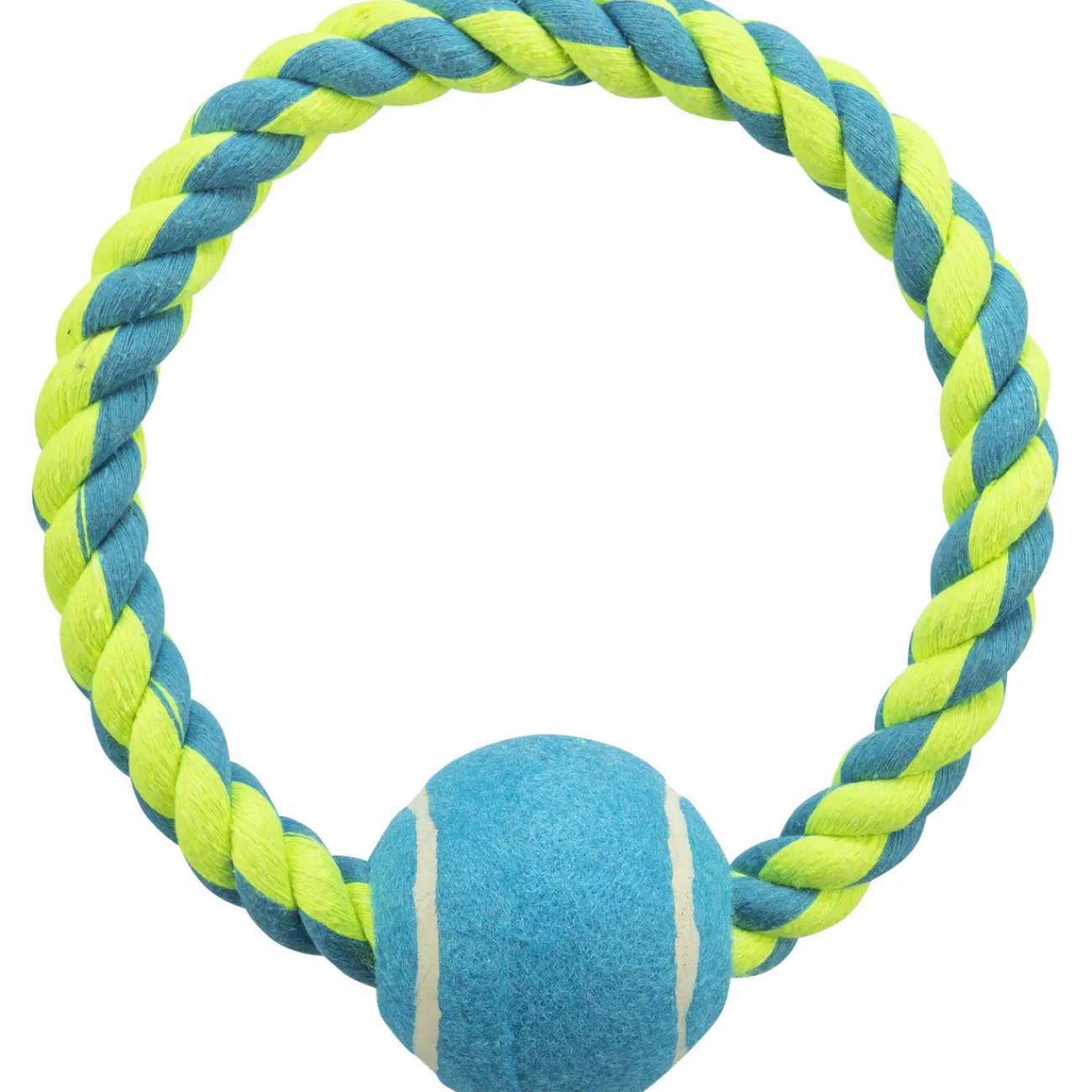 TRIXIE Wasserspielzeug | Hundebälle- Baumwollring mit Ball Hundespielzeug blau/limette