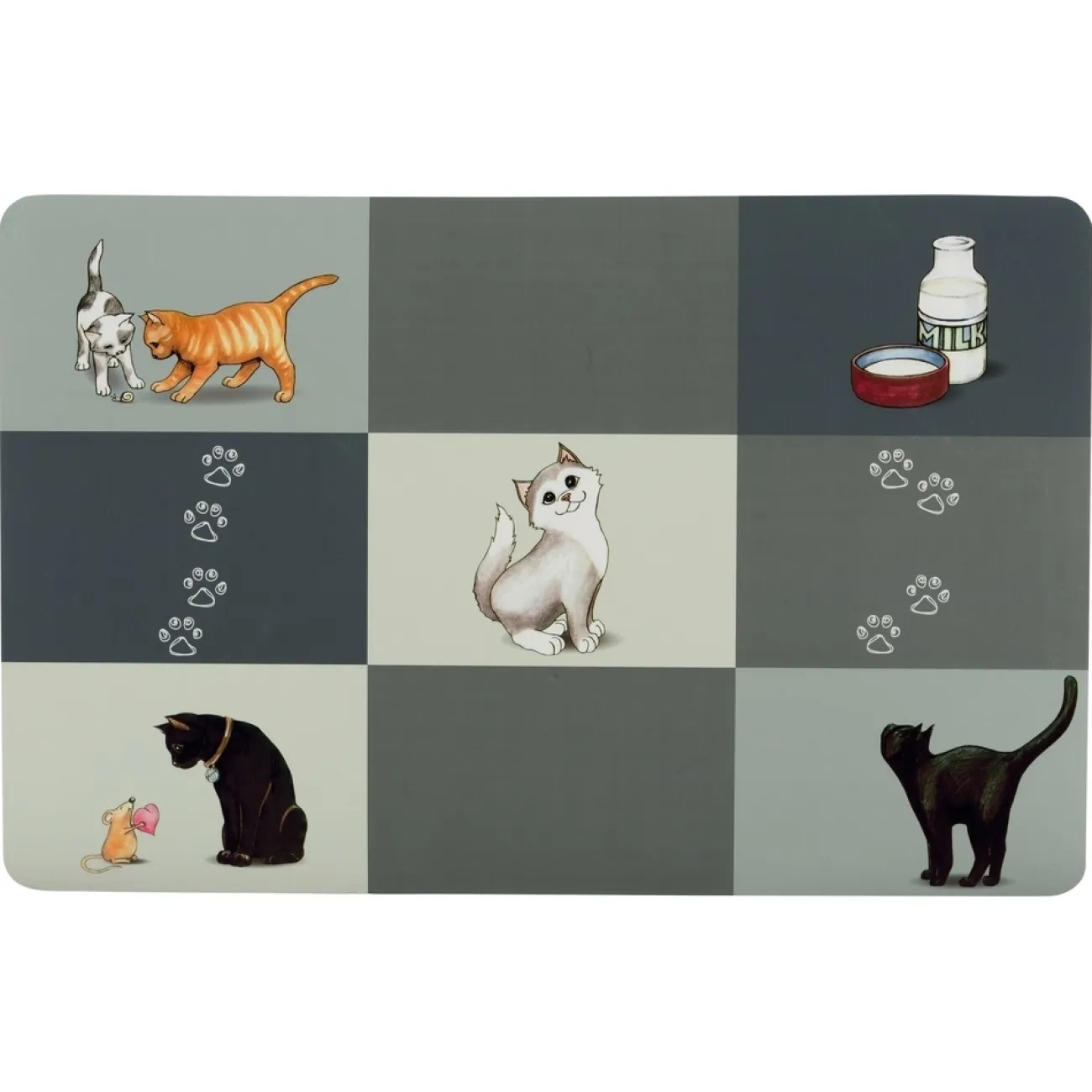 TRIXIE Trixie Katzensnacks | Trixie Cat Activity- Katzen Napfunterlage Patchwork Cat grau
