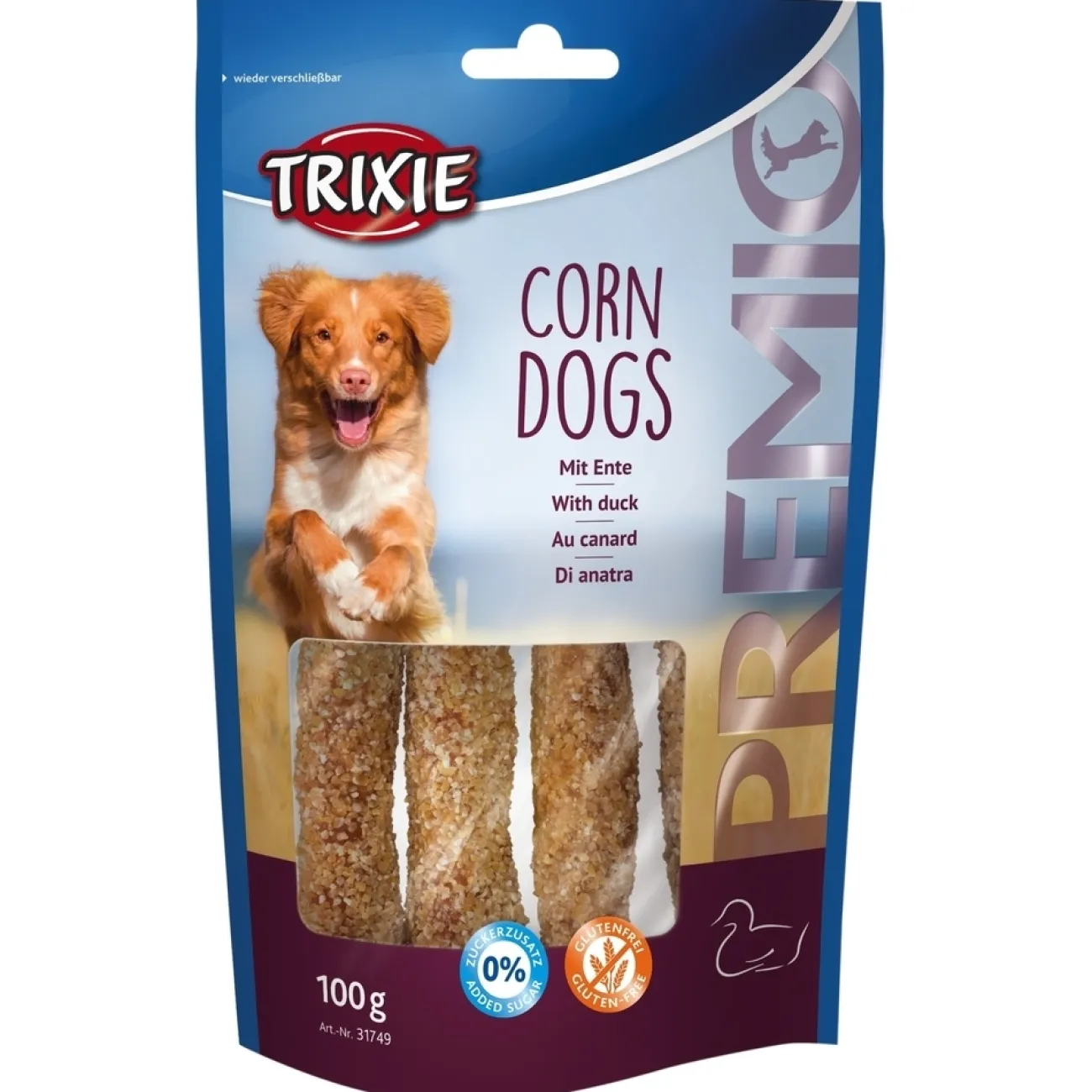 TRIXIE Trainingssnacks Für Hunde | Trainersnacks- PREMIO Corn Dogs mit Ente Hundesnack