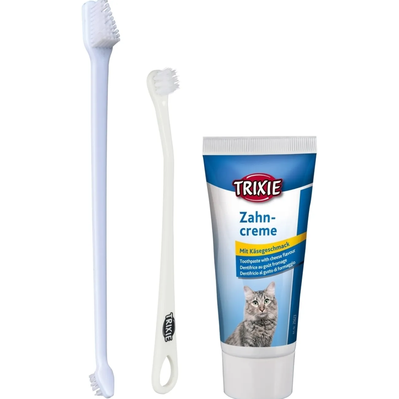 TRIXIE Ungezieferschutz | Katzenpflege- Zahnpflege-Set, Zahnbürste Zahnpasta für Katzen